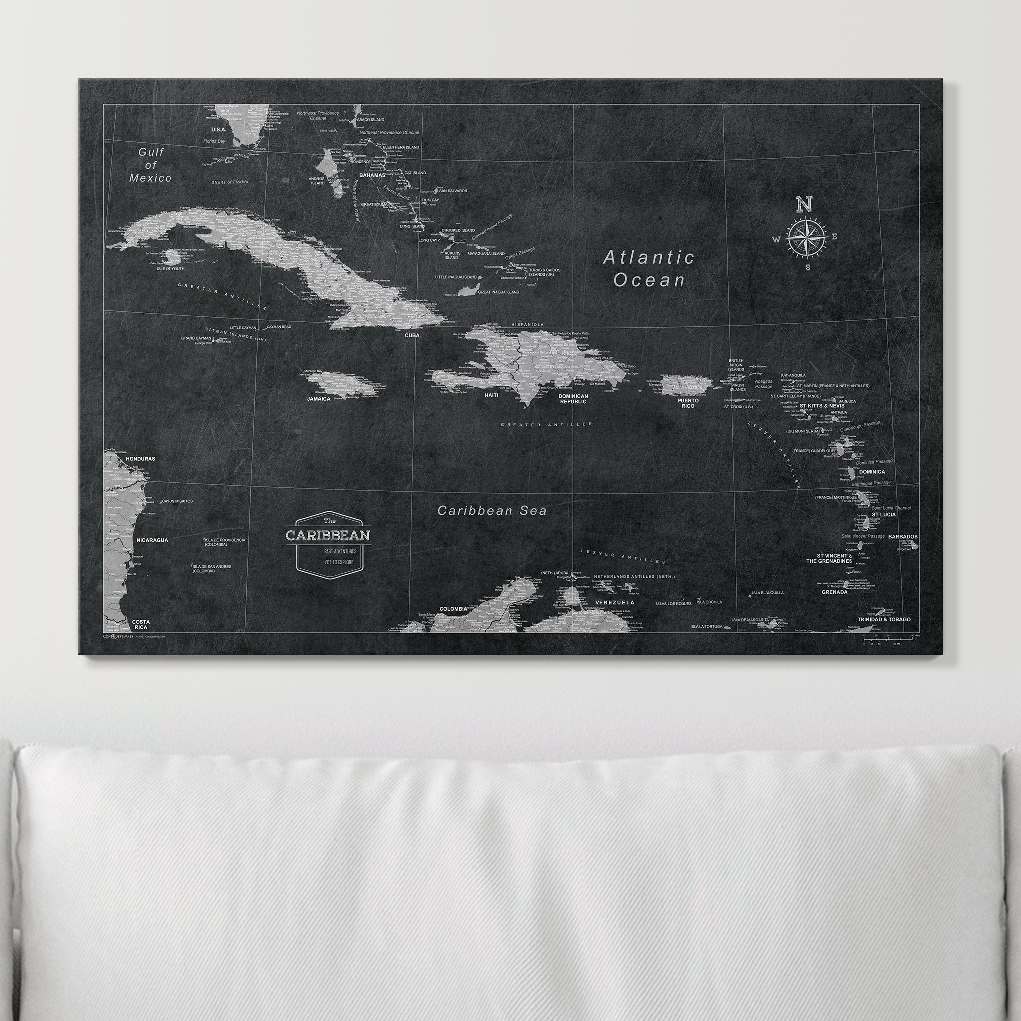 Push Pin Caribbean Map (Pin Board) - Modern Slate CM Pin Board