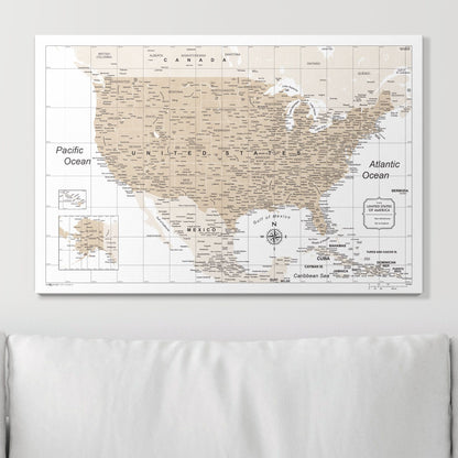 Push Pin USA Map (Pin Board) - Light Brown Color Splash CM Pin Board