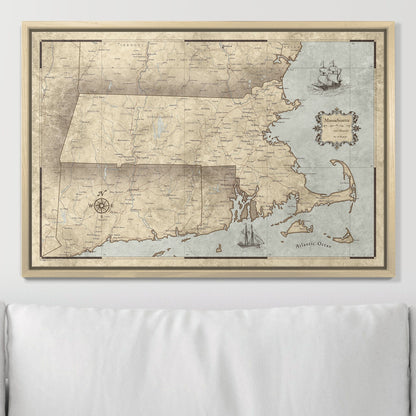 Push Pin Massachusetts Map (Pin Board) - Rustic Vintage CM Pin Board