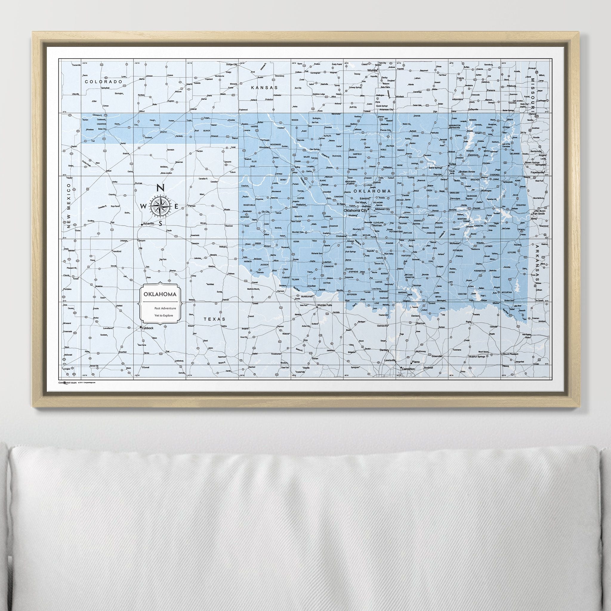 Push Pin Oklahoma Map (Pin Board) - Light Blue Color Splash CM Pin Board