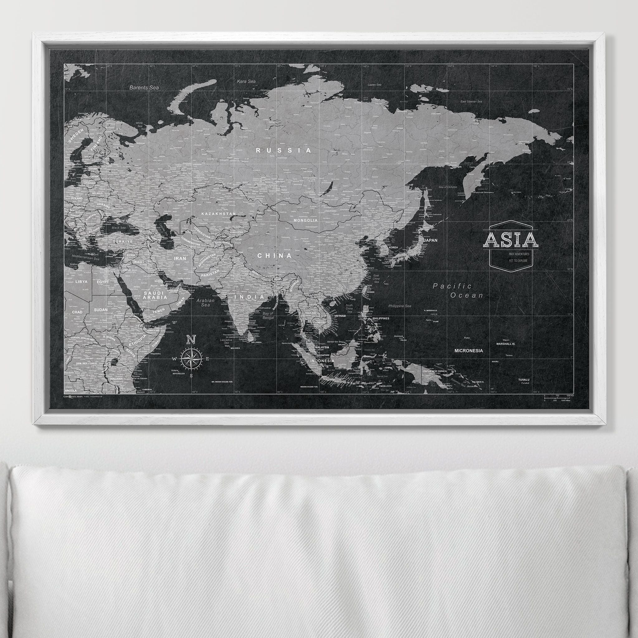 Push Pin Asia Map (Pin Board) - Modern Slate CM Pin Board