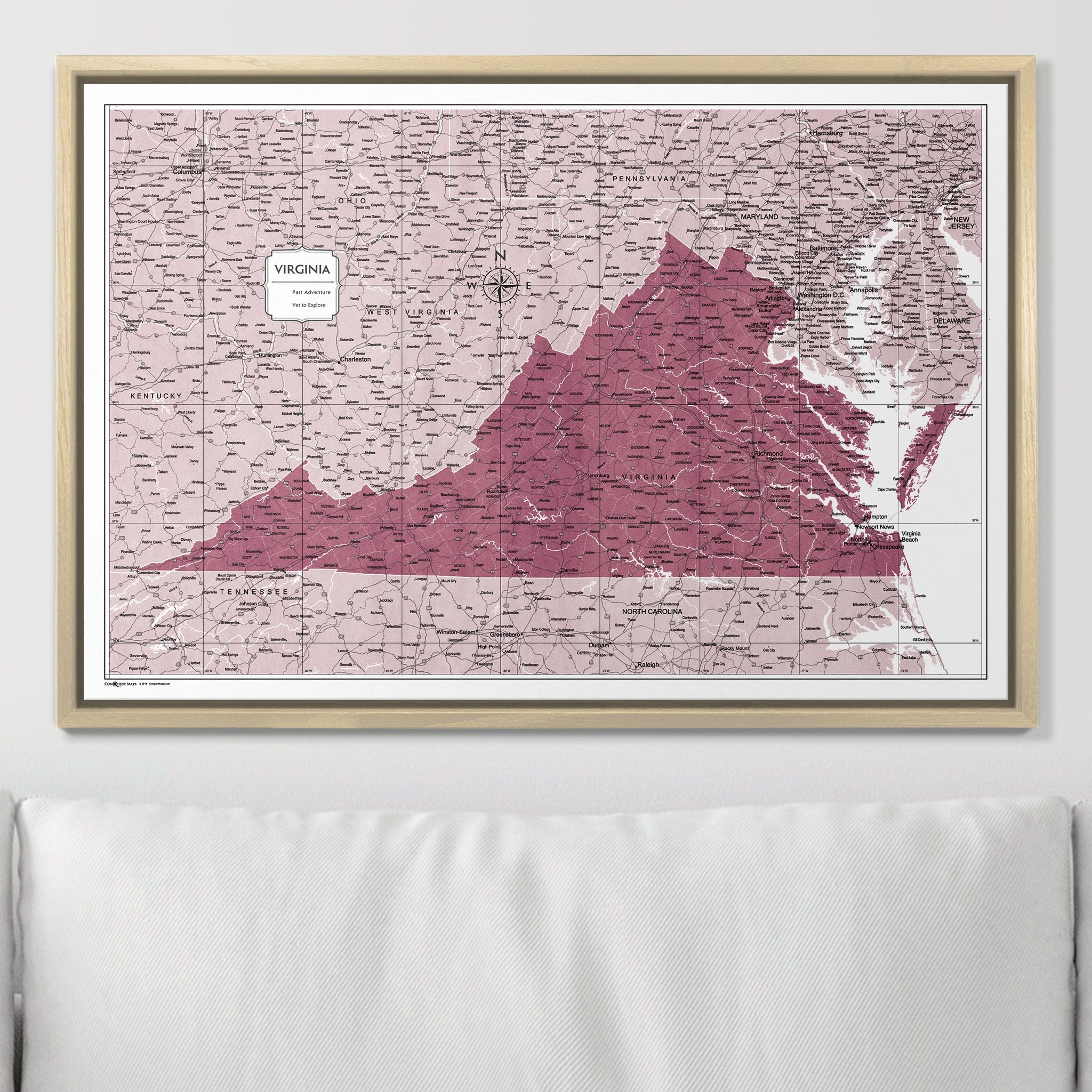 Push Pin Virginia Map (Pin Board) - Burgundy Color Splash CM Pin Board