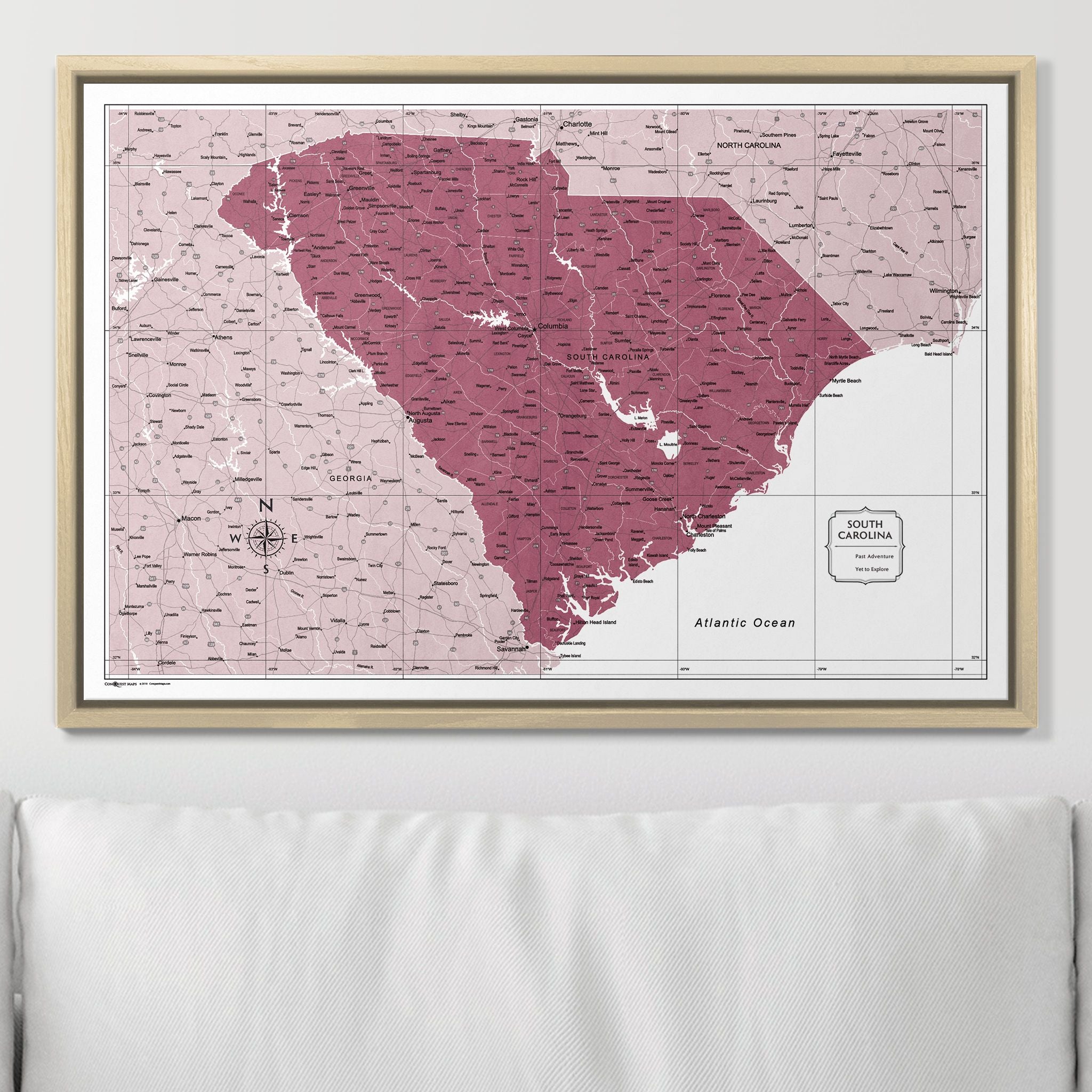 Push Pin South Carolina Map (Pin Board) - Burgundy Color Splash CM Pin Board