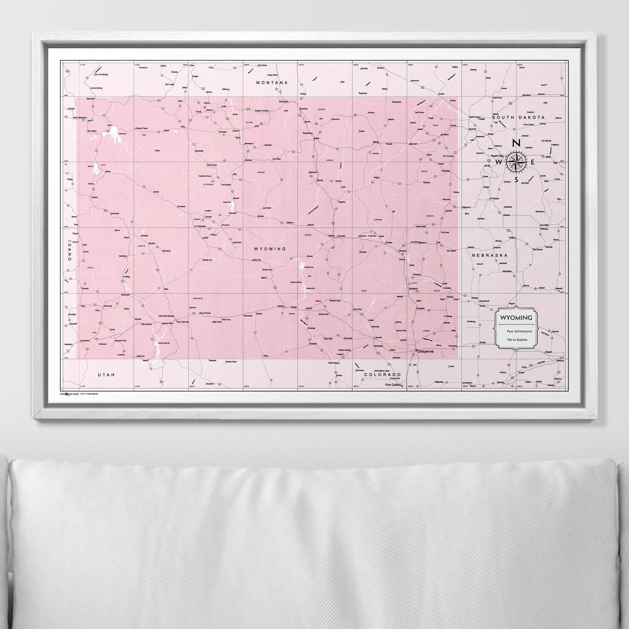 Push Pin Wyoming Map (Pin Board) - Pink Color Splash CM Pin Board