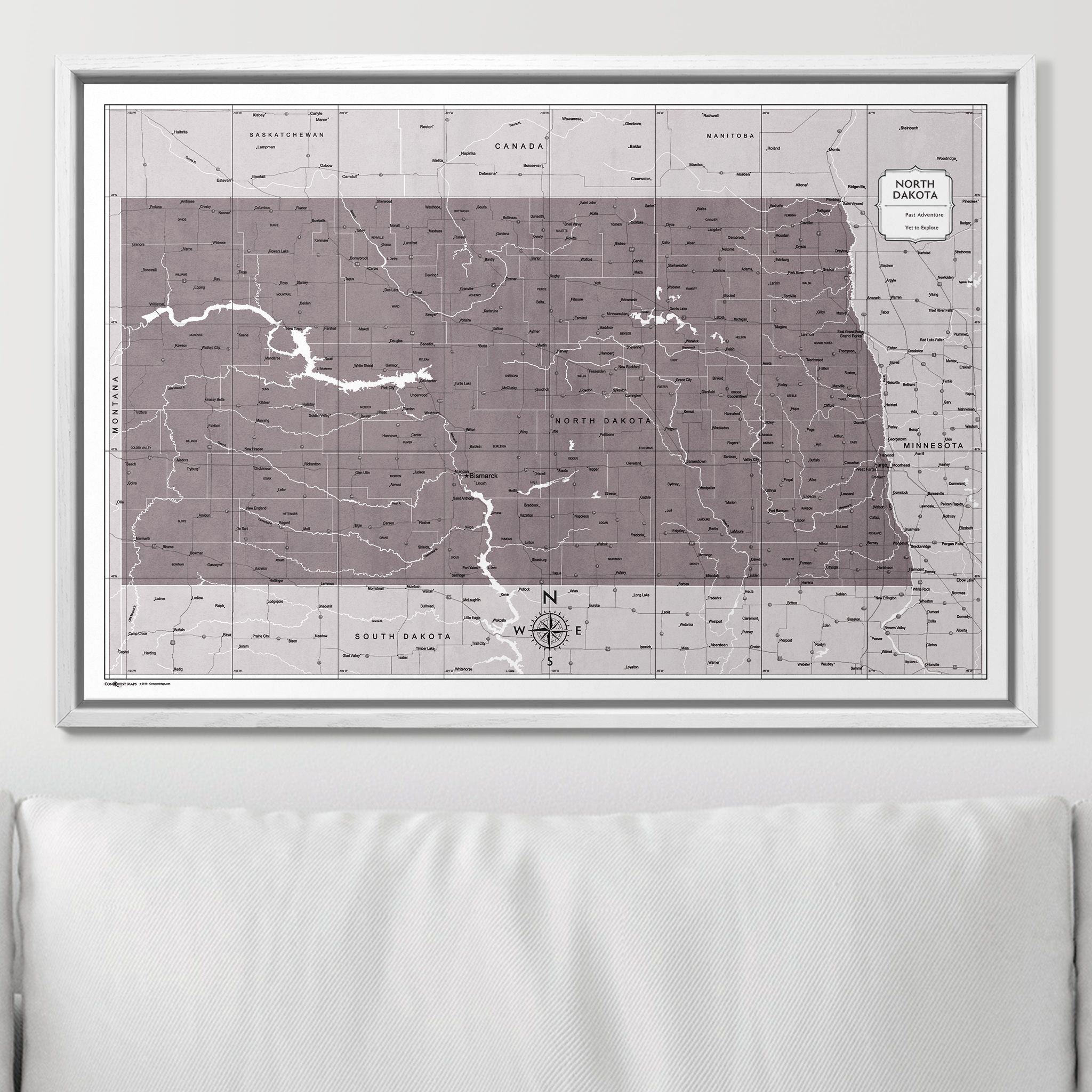 Push Pin North Dakota Map (Pin Board) - Dark Brown Color Splash CM Pin Board