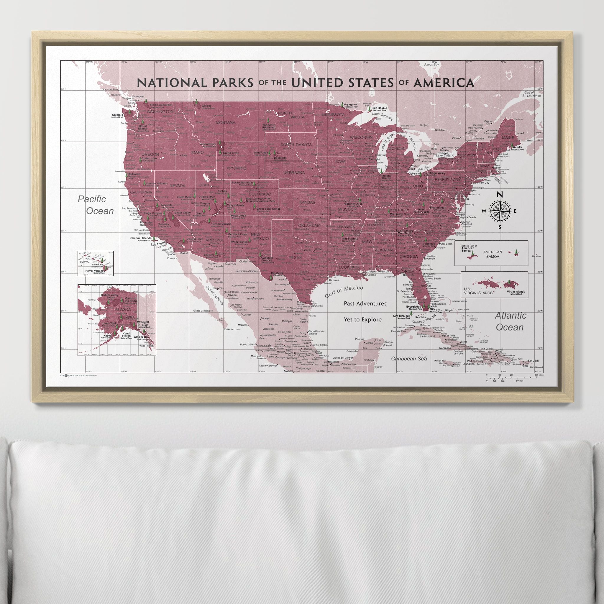 Push Pin National Parks Map (Pin Board) - Burgundy Color Splash CM Pin Board