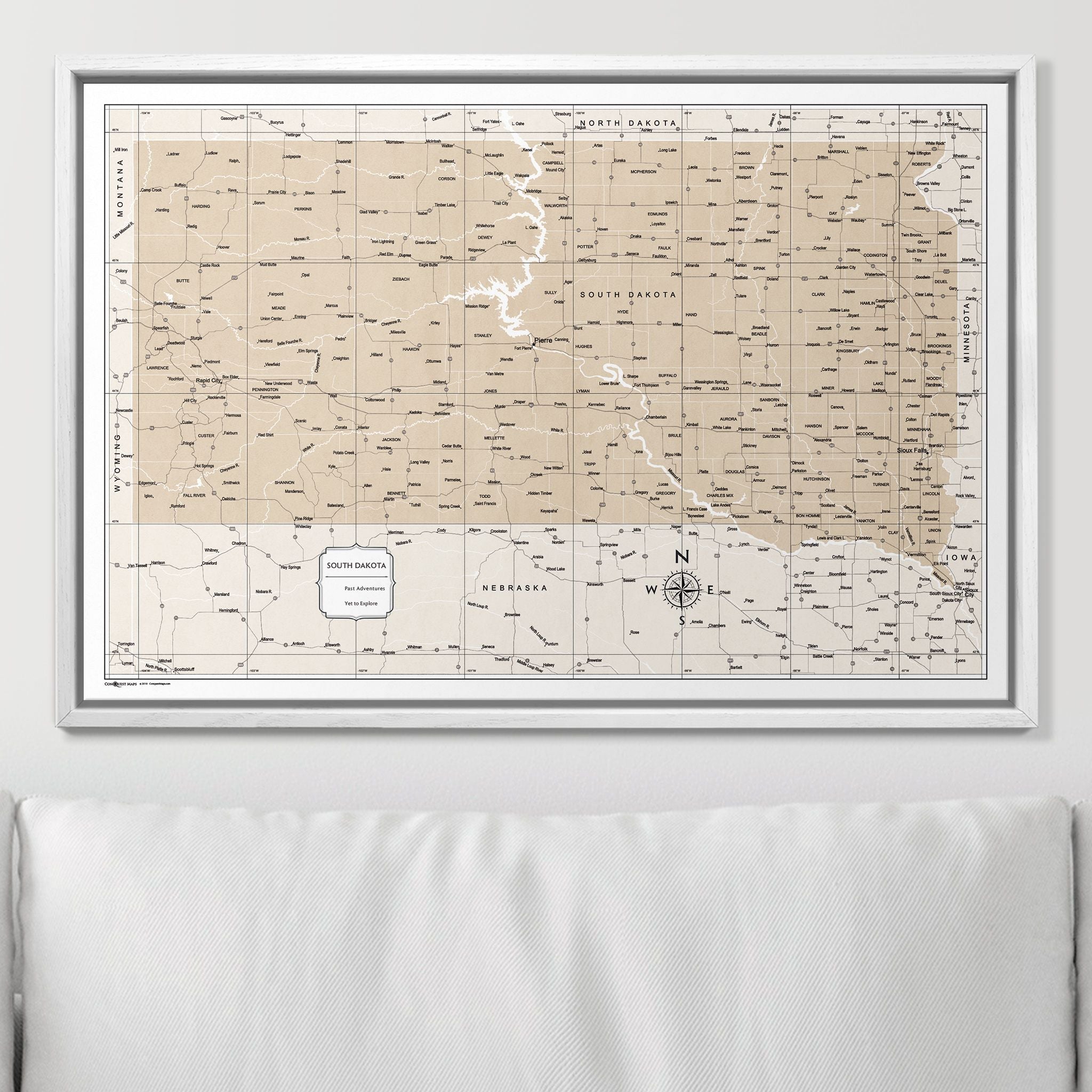 Push Pin South Dakota Map (Pin Board) - Light Brown Color Splash CM Pin Board