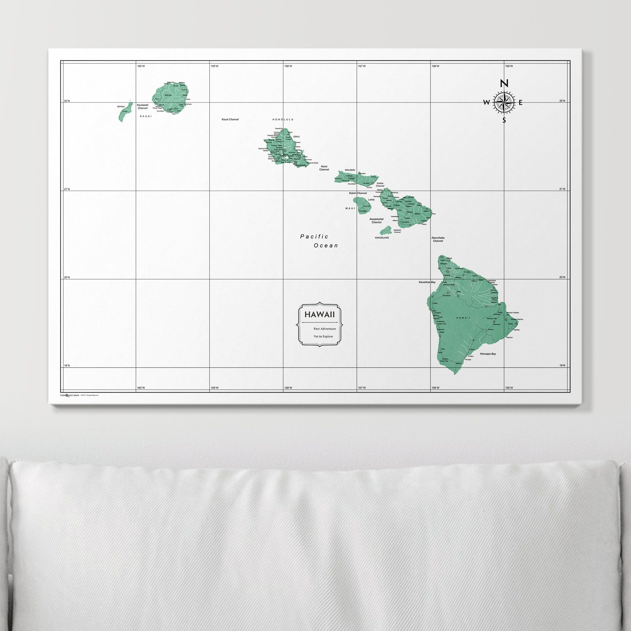 Push Pin Hawaii Map (Pin Board) - Green Color Splash CM Pin Board