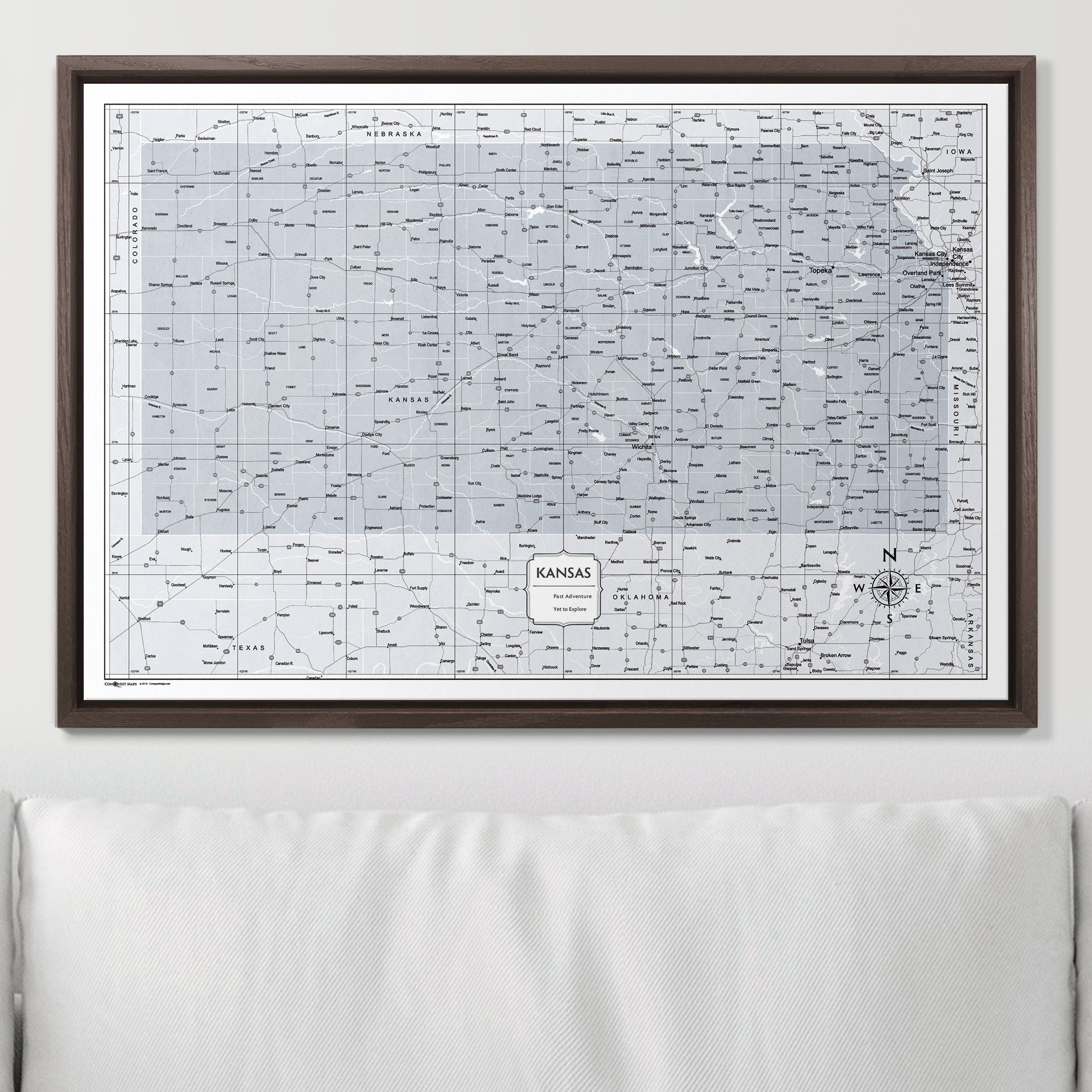 Push Pin Kansas Map (Pin Board) - Light Gray Color Splash CM Pin Board