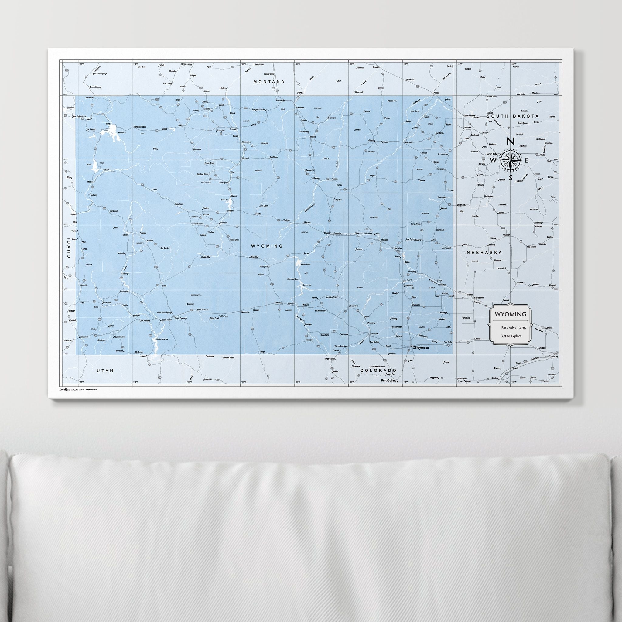 Push Pin Wyoming Map (Pin Board) - Light Blue Color Splash CM Pin Board