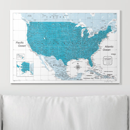 Push Pin USA Map (Pin Board) - Teal Color Splash CM Pin Board