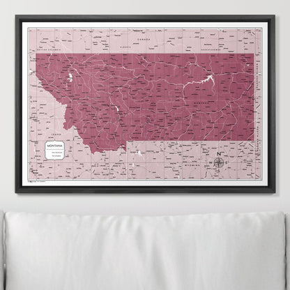 Push Pin Montana Map (Pin Board) - Burgundy Color Splash CM Pin Board