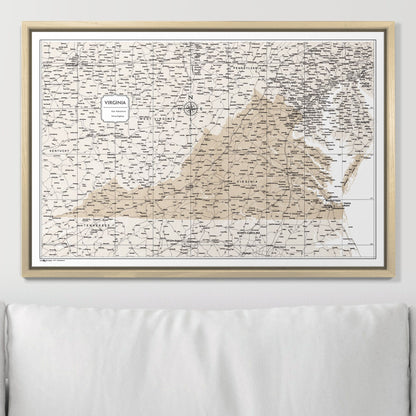 Push Pin Virginia Map (Pin Board) - Light Brown Color Splash CM Pin Board