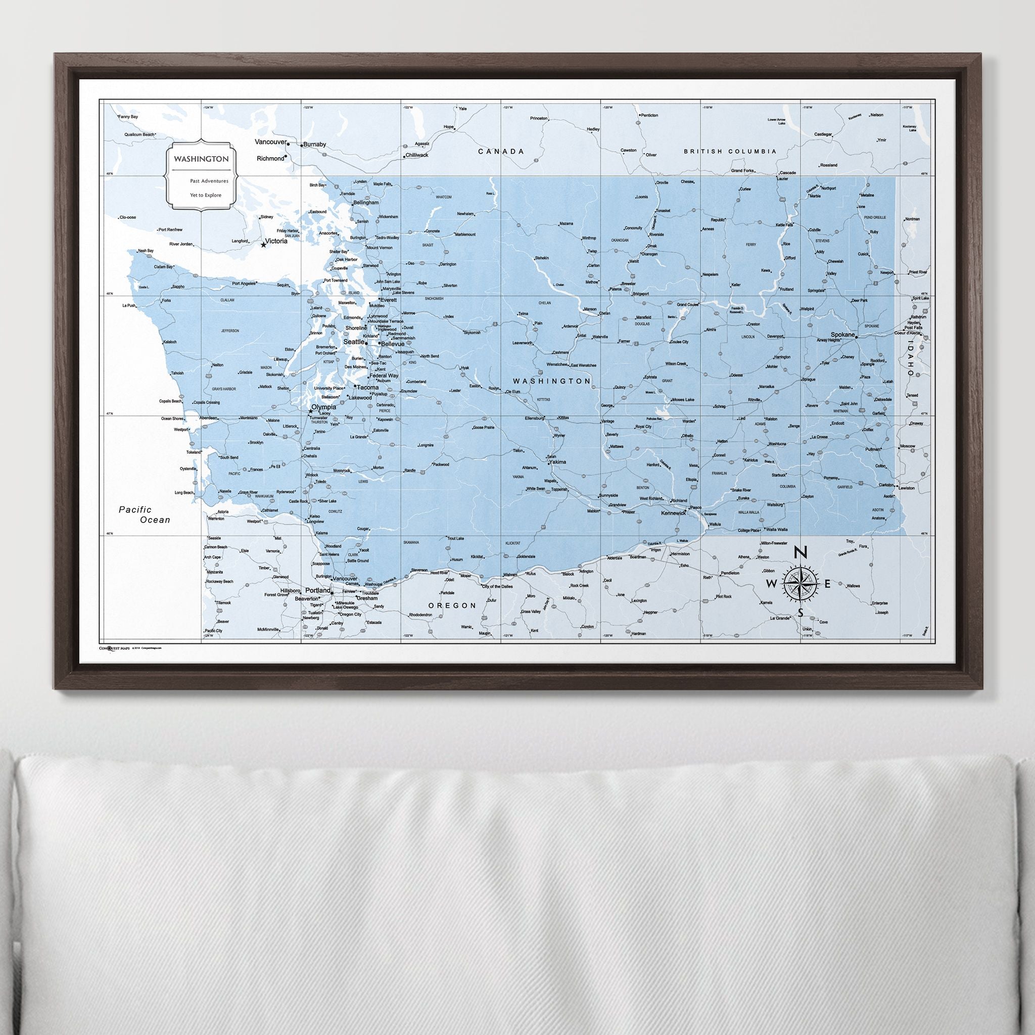 Push Pin Washington Map (Pin Board) - Light Blue Color Splash CM Pin Board