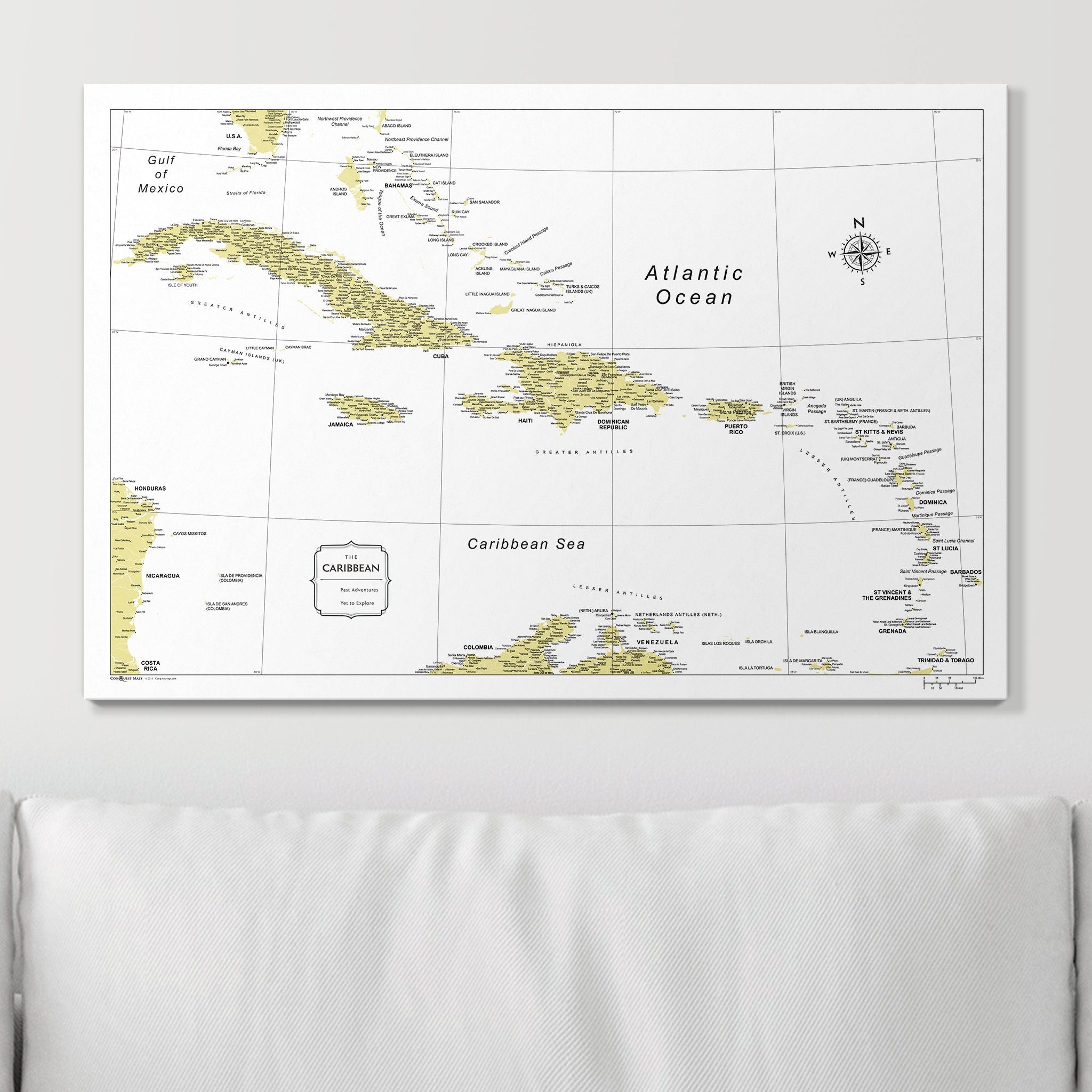 Push Pin Caribbean Map (Pin Board) - Yellow Color Splash CM Pin Board