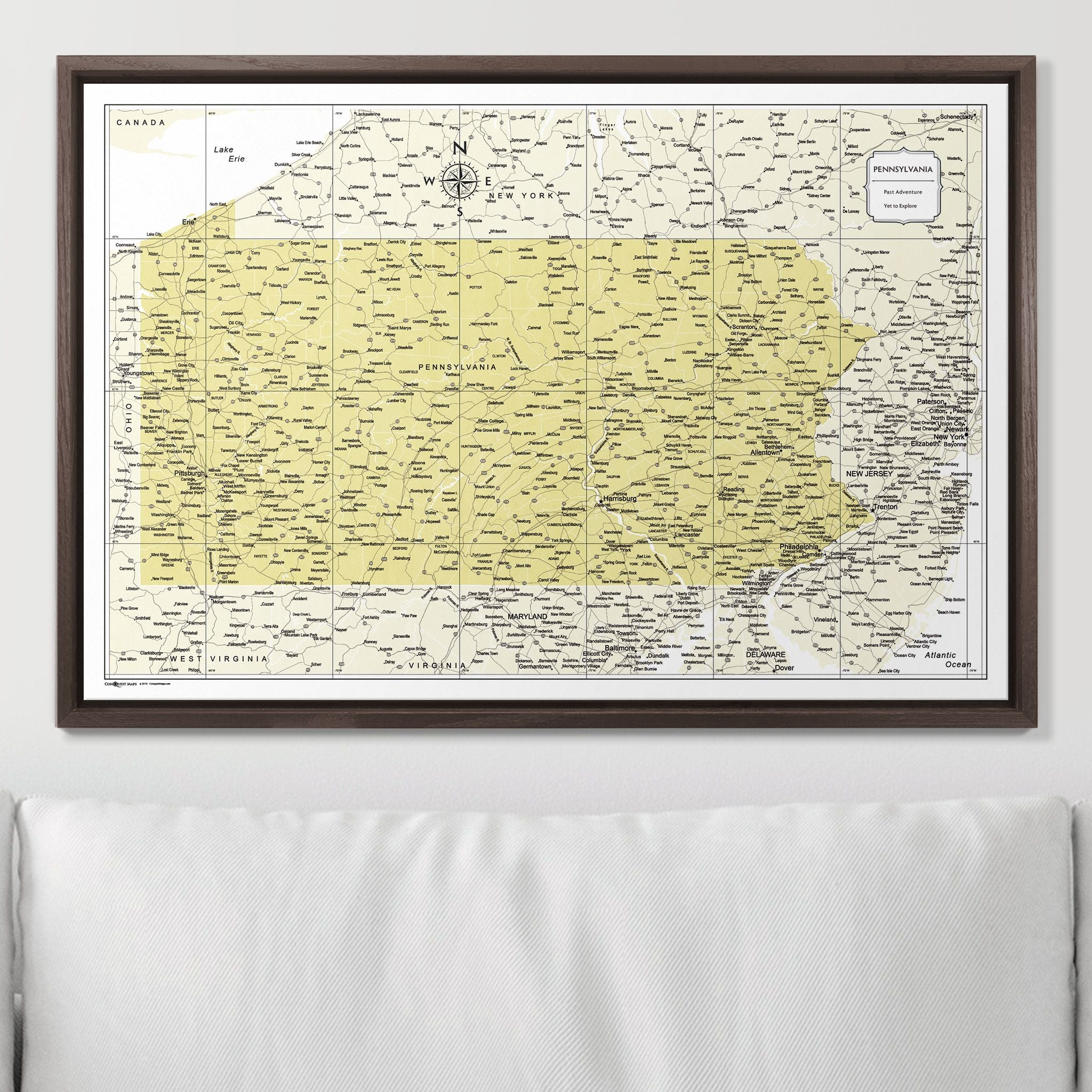 Push Pin Pennsylvania Map (Pin Board) - Yellow Color Splash CM Pin Board