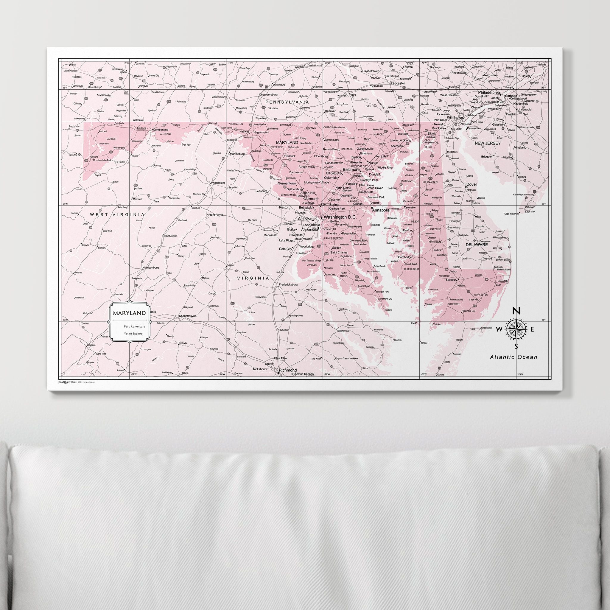 Push Pin Maryland Map (Pin Board) - Pink Color Splash CM Pin Board