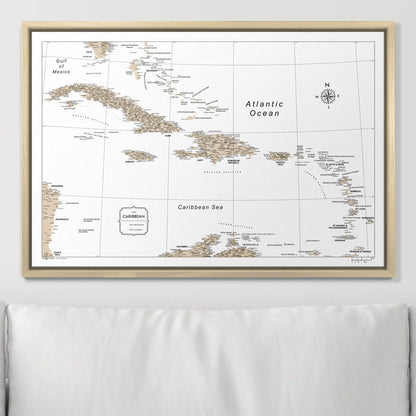 Push Pin Caribbean Map (Pin Board) - Light Brown Color Splash CM Pin Board