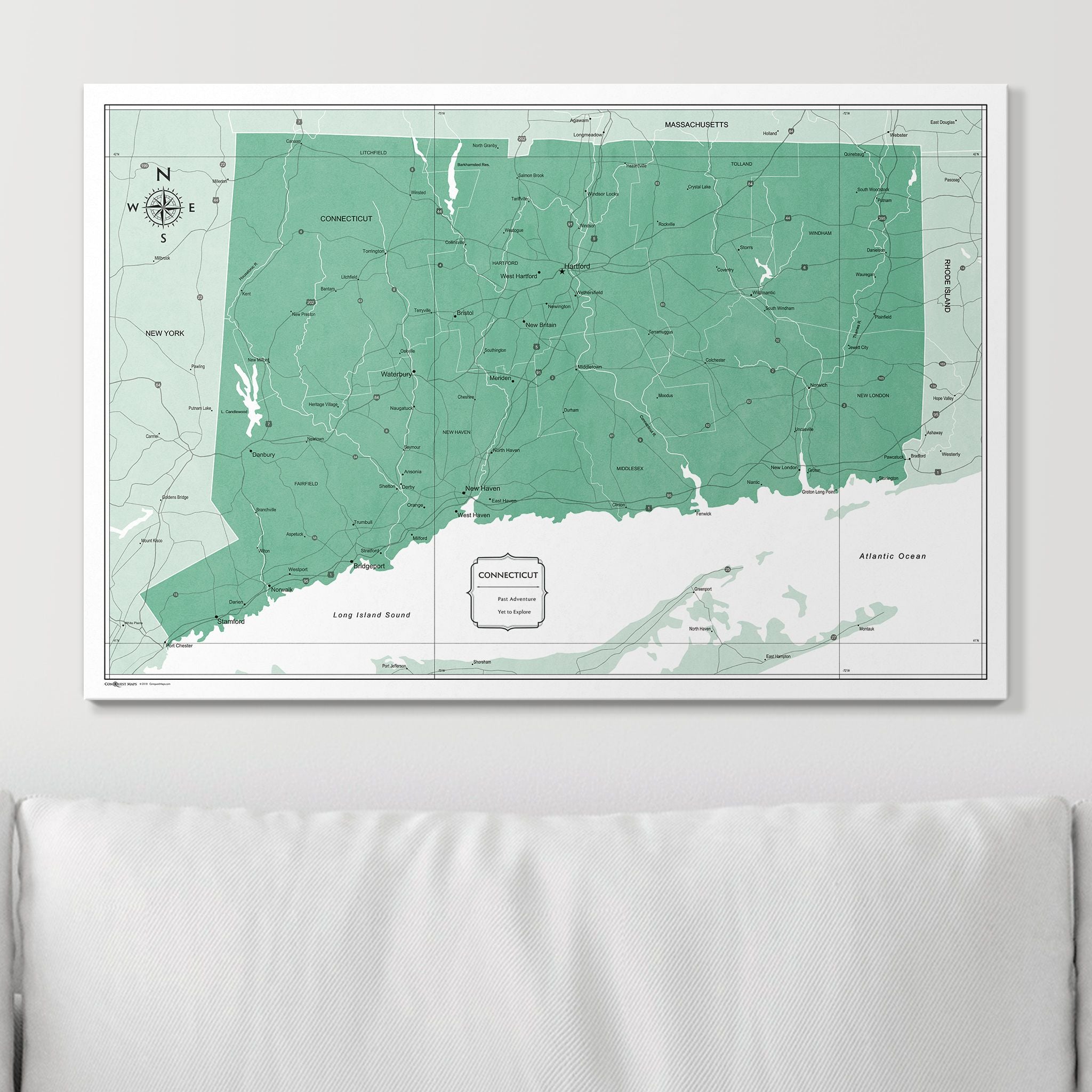 Push Pin Connecticut Map (Pin Board) - Green Color Splash CM Pin Board