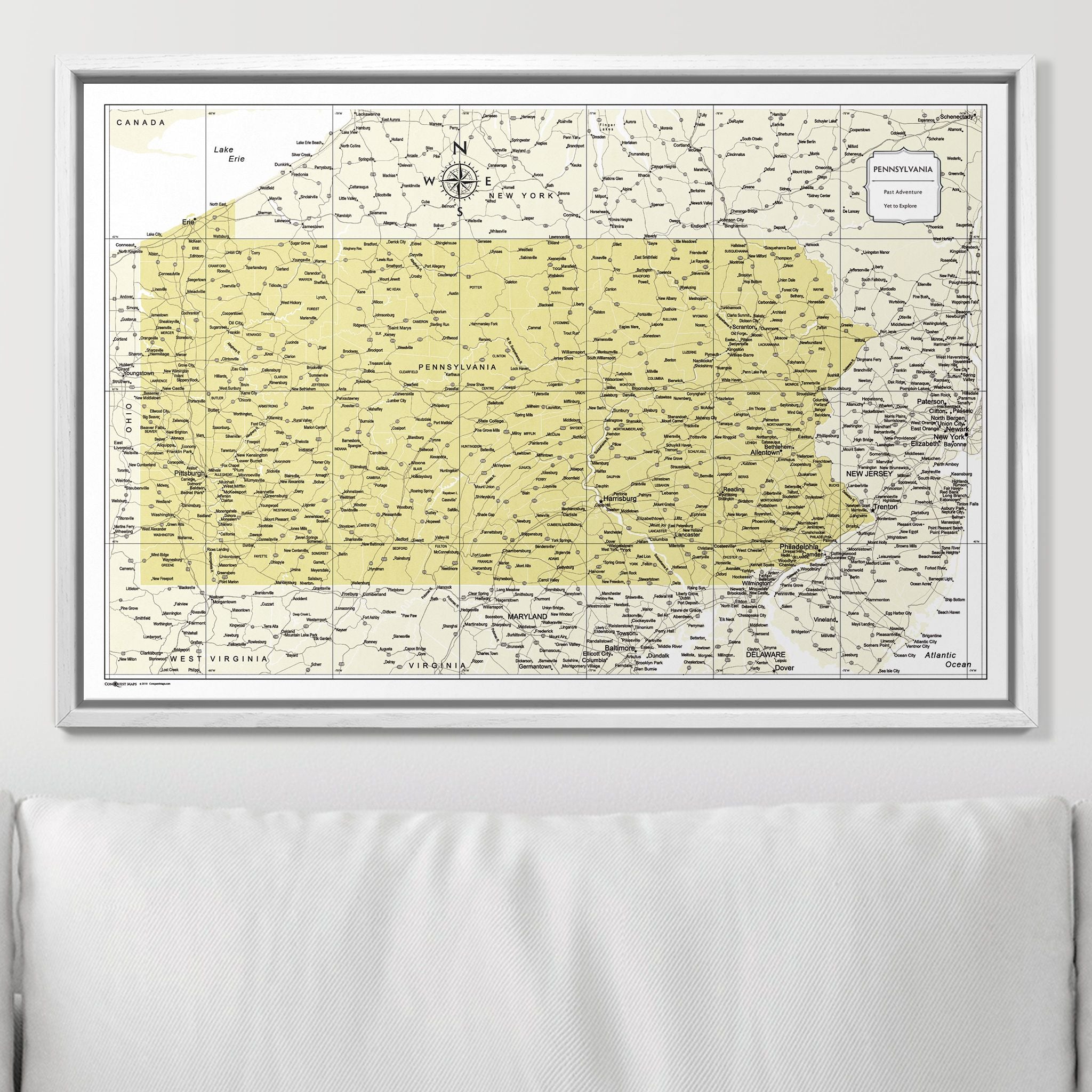 Push Pin Pennsylvania Map (Pin Board) - Yellow Color Splash CM Pin Board