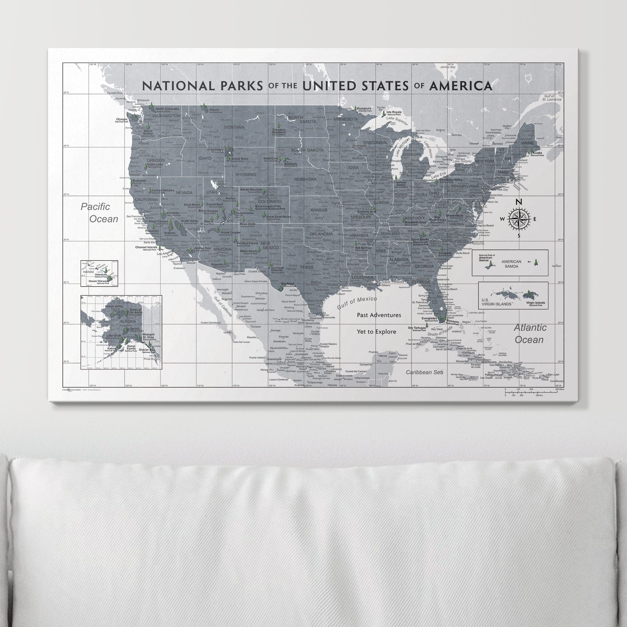 Push Pin National Parks Map (Pin Board) - Dark Gray Color Splash CM Pin Board