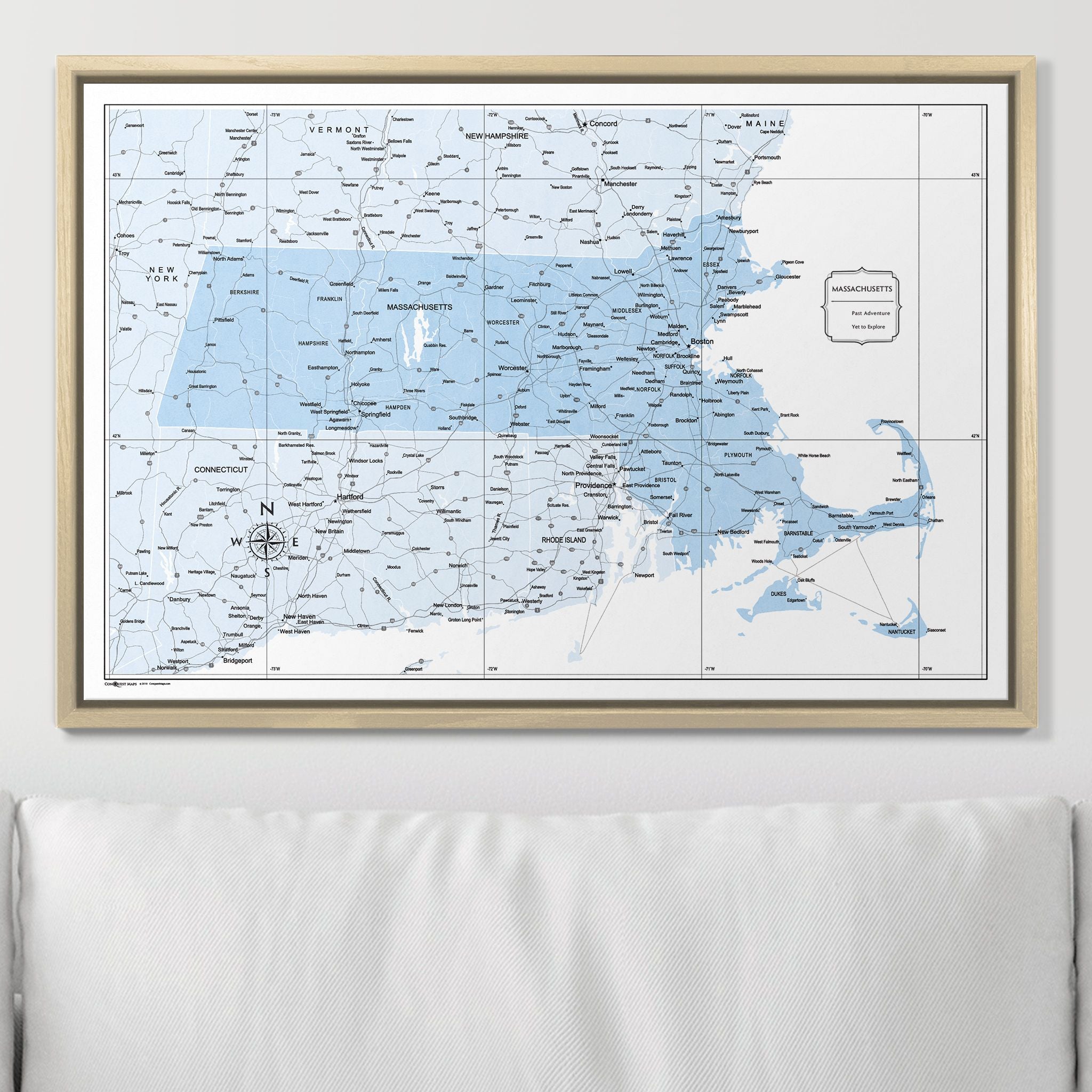 Push Pin Massachusetts Map (Pin Board) - Light Blue Color Splash CM Pin Board