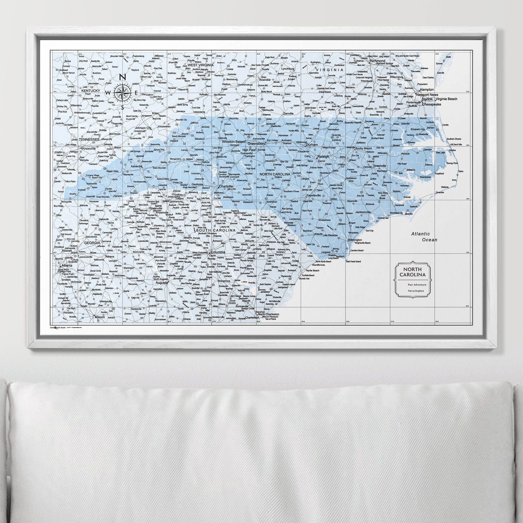 Push Pin North Carolina Map (Pin Board) - Light Blue Color Splash CM Pin Board