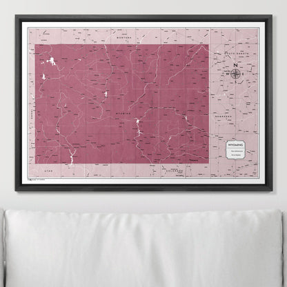 Push Pin Wyoming Map (Pin Board) - Burgundy Color Splash CM Pin Board