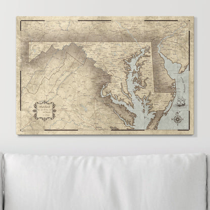 Push Pin Maryland Map (Pin Board) - Rustic Vintage CM Pin Board