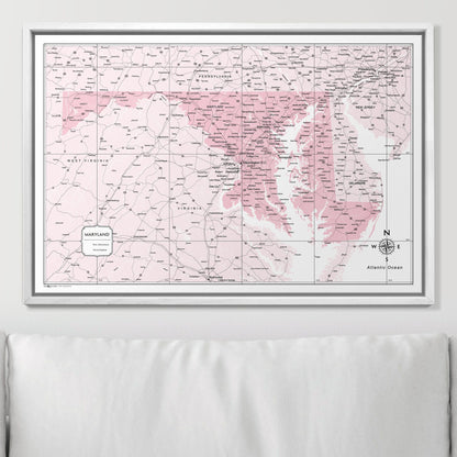 Push Pin Maryland Map (Pin Board) - Pink Color Splash CM Pin Board