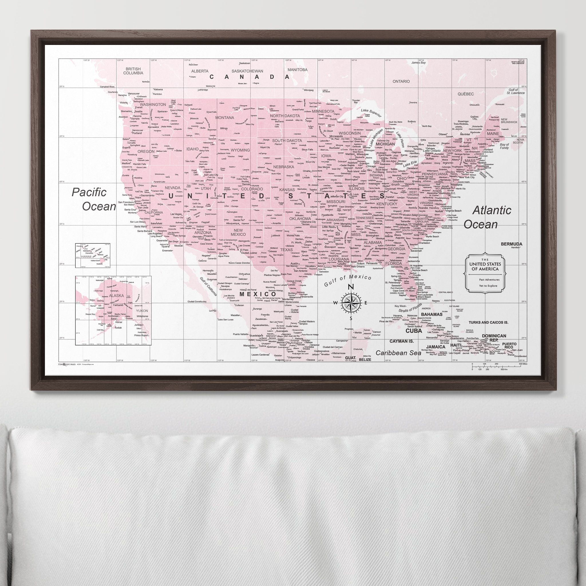 Push Pin USA Map (Pin Board) - Pink Color Splash CM Pin Board