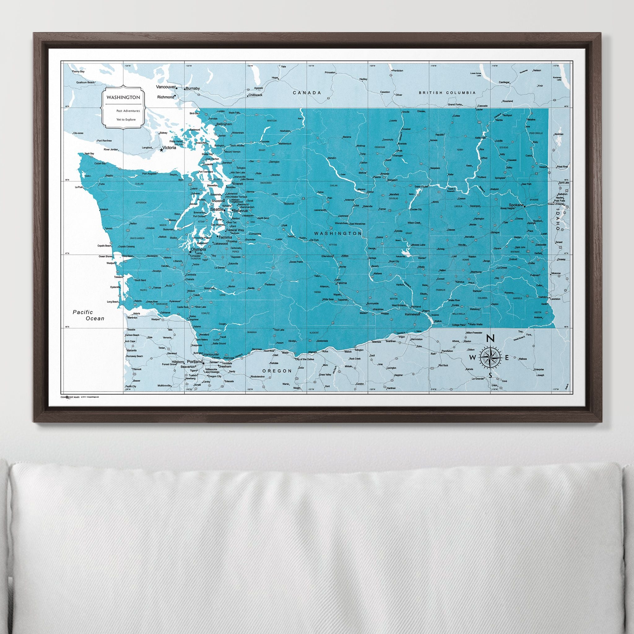 Push Pin Washington Map (Pin Board) - Teal Color Splash CM Pin Board