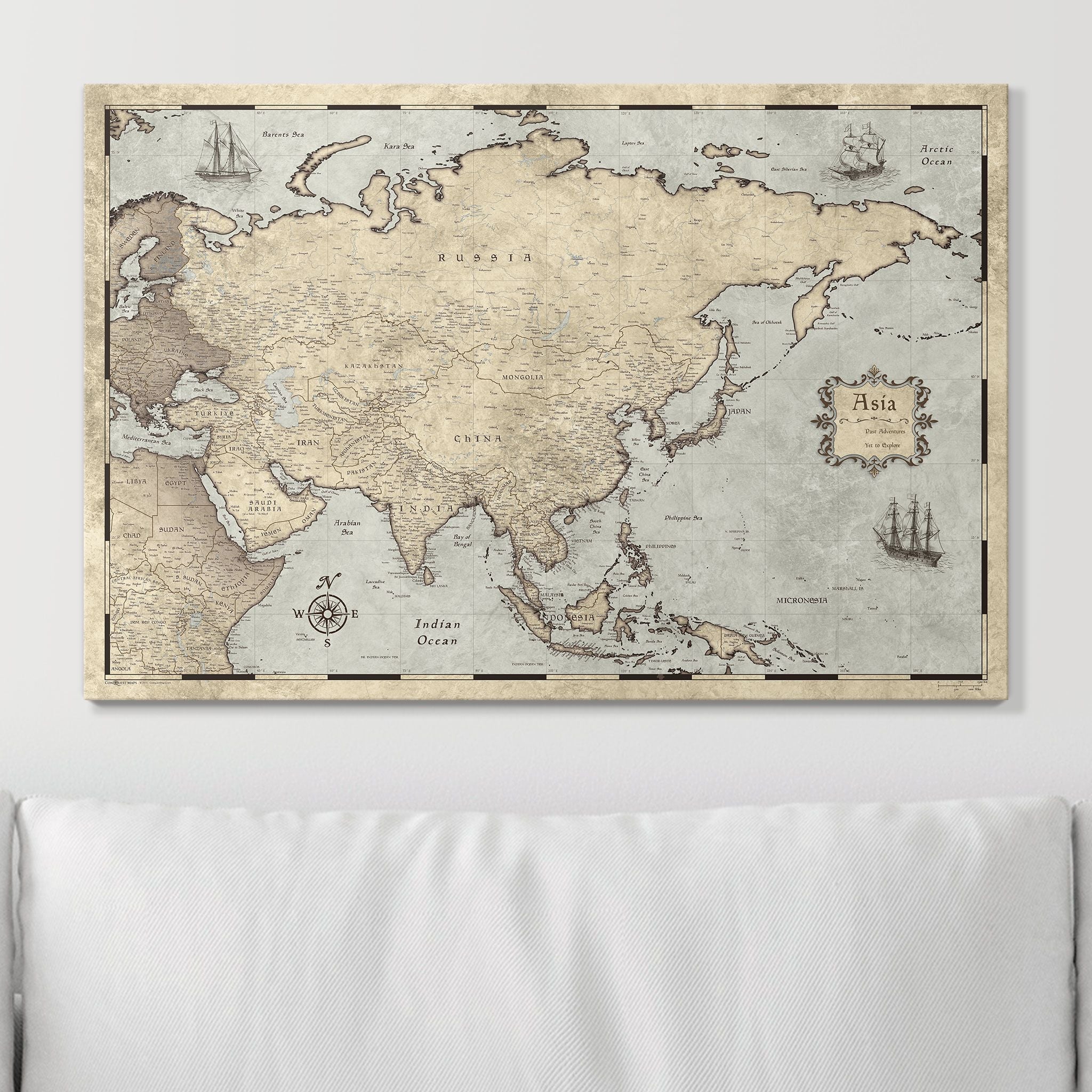 Push Pin Asia Map (Pin Board) - Rustic Vintage CM Pin Board