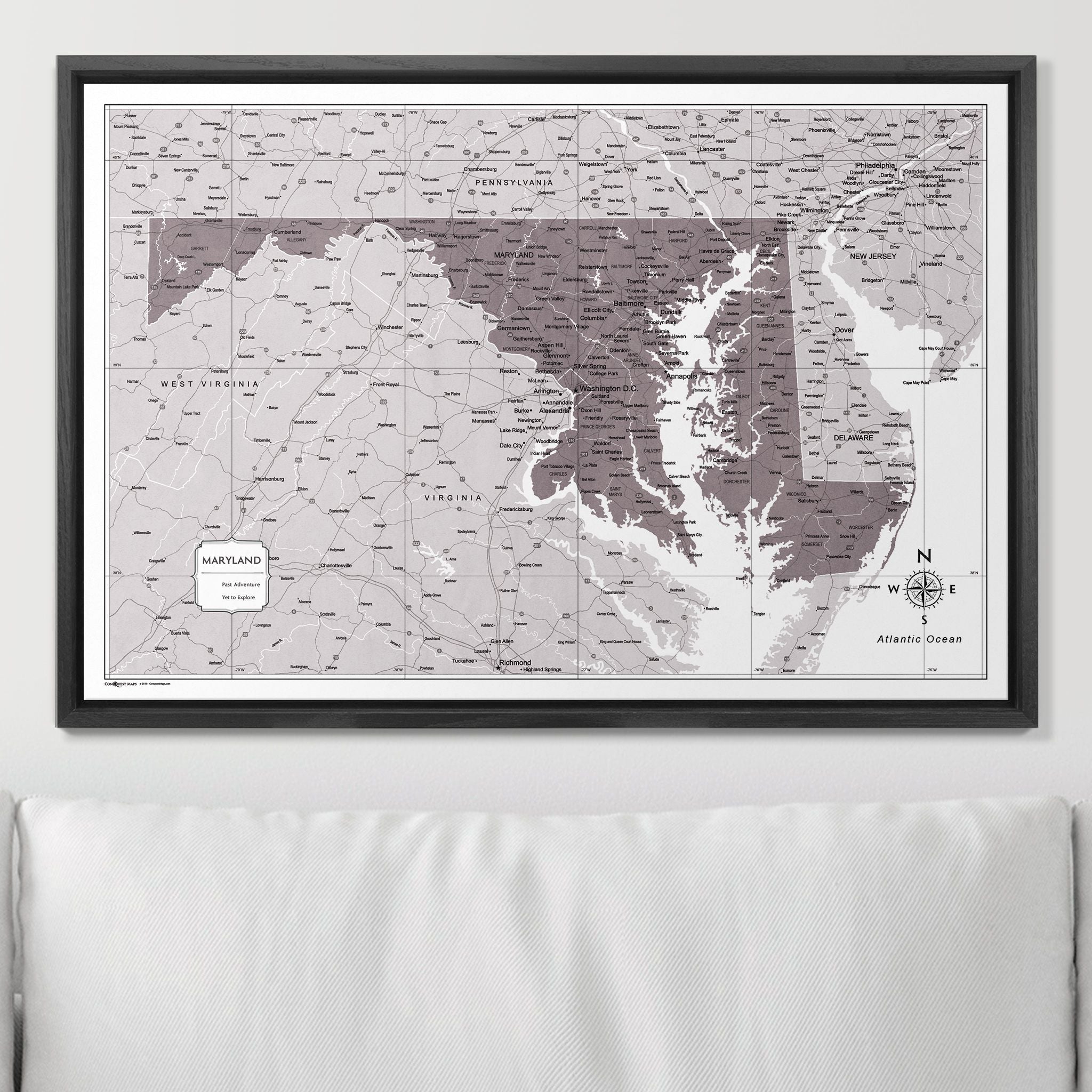 Push Pin Maryland Map (Pin Board) - Dark Brown Color Splash CM Pin Board