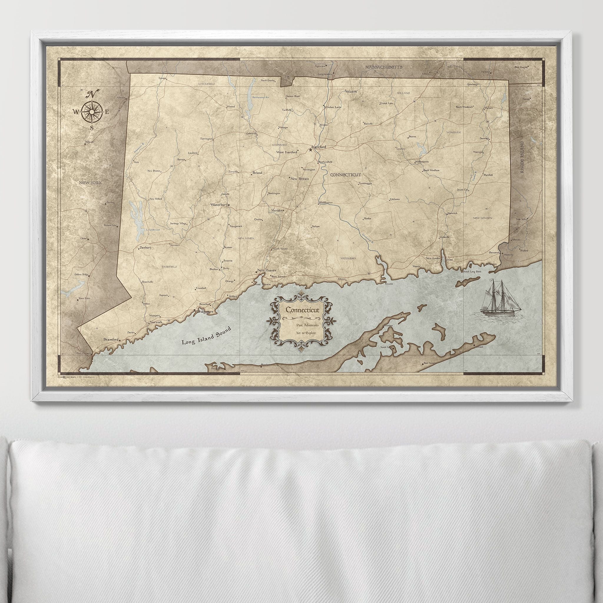 Push Pin Connecticut Map (Pin Board) - Rustic Vintage CM Pin Board