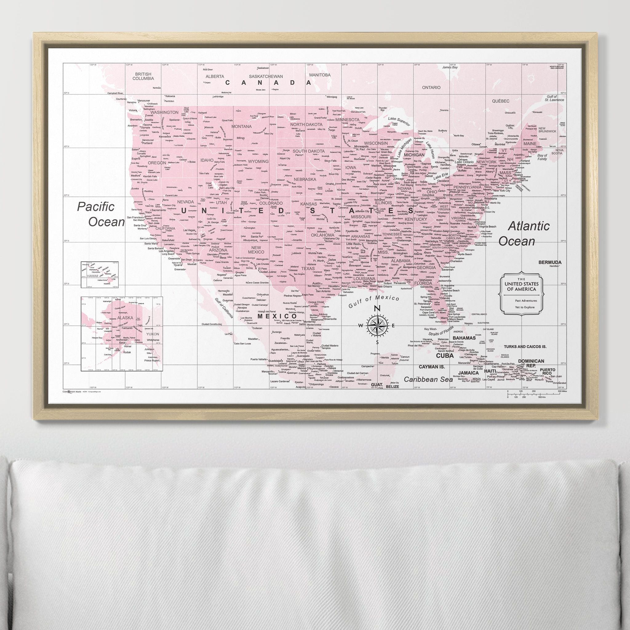 Push Pin USA Map (Pin Board) - Pink Color Splash CM Pin Board