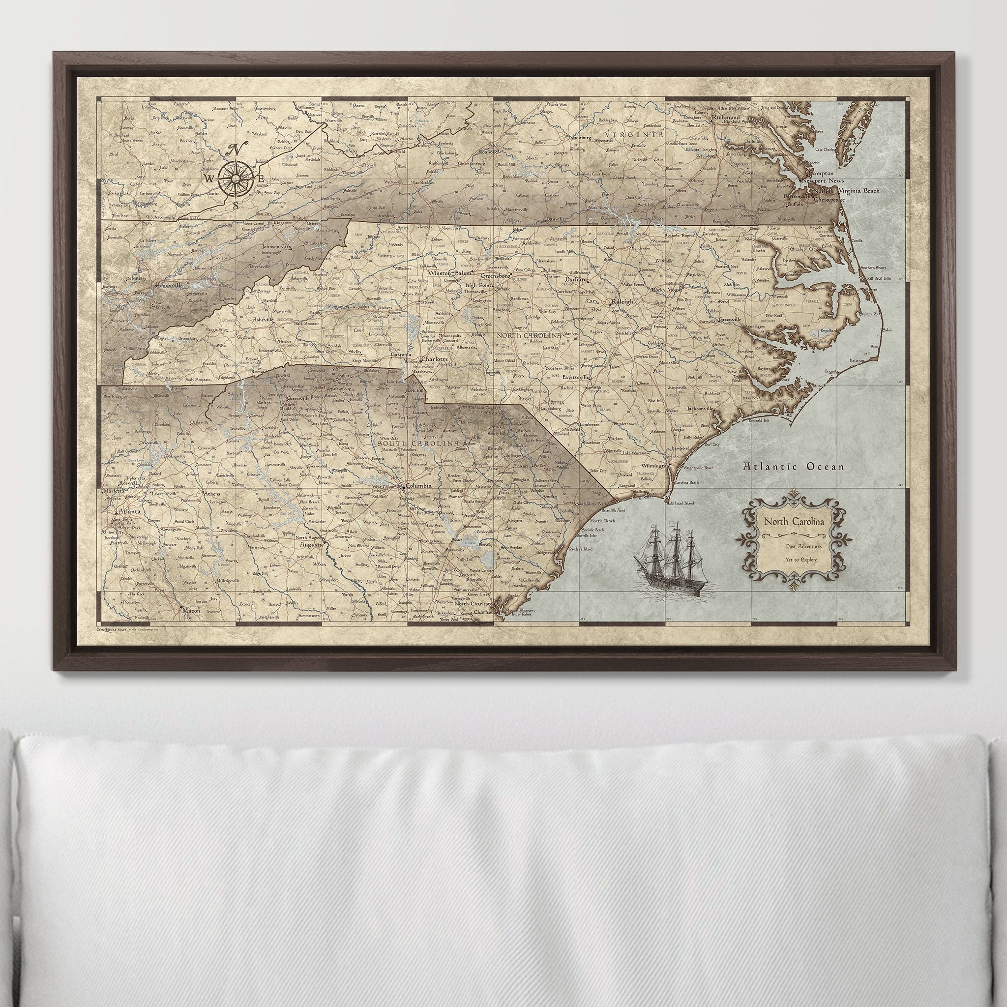 Push Pin North Carolina Map (Pin Board) - Rustic Vintage CM Pin Board