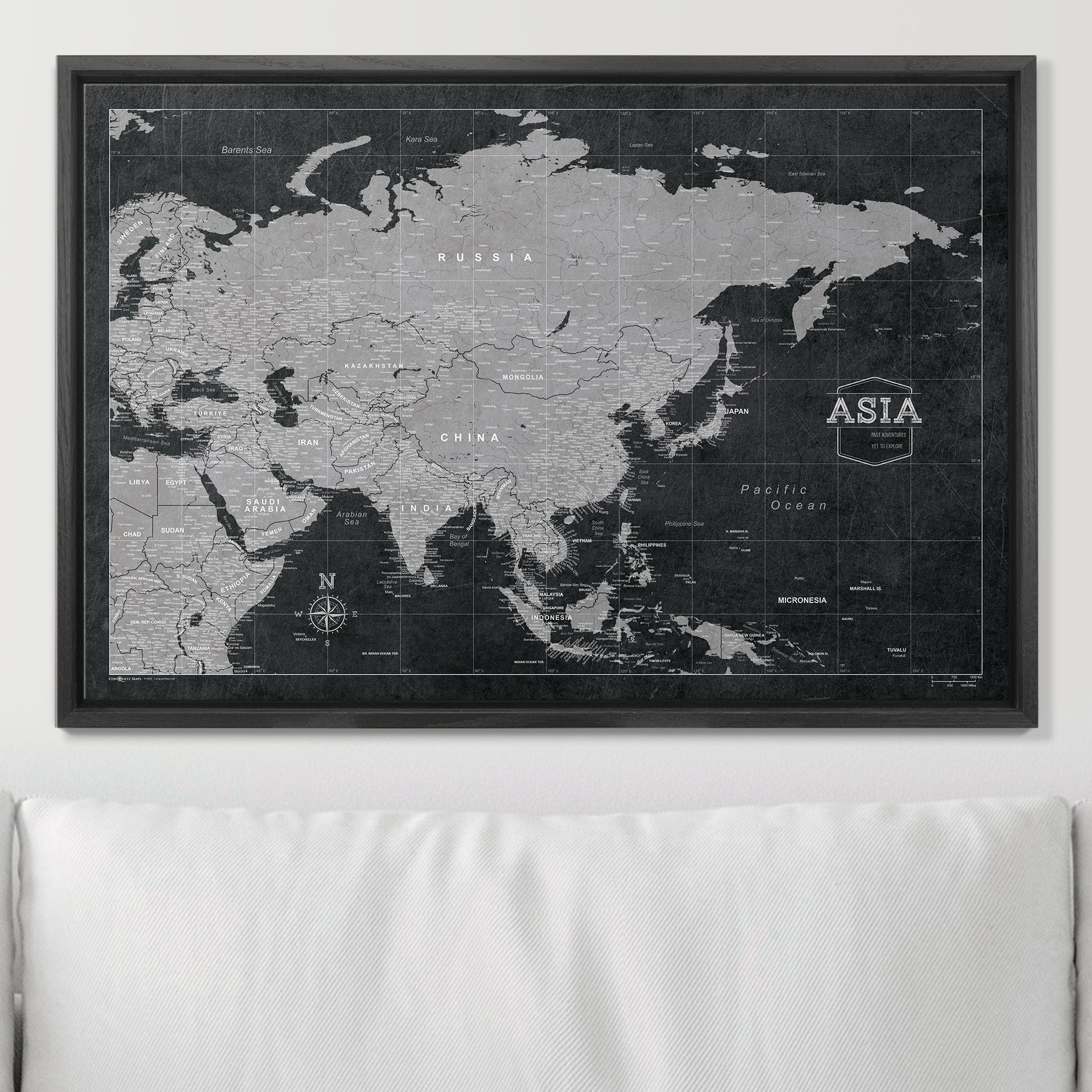 Push Pin Asia Map (Pin Board) - Modern Slate CM Pin Board