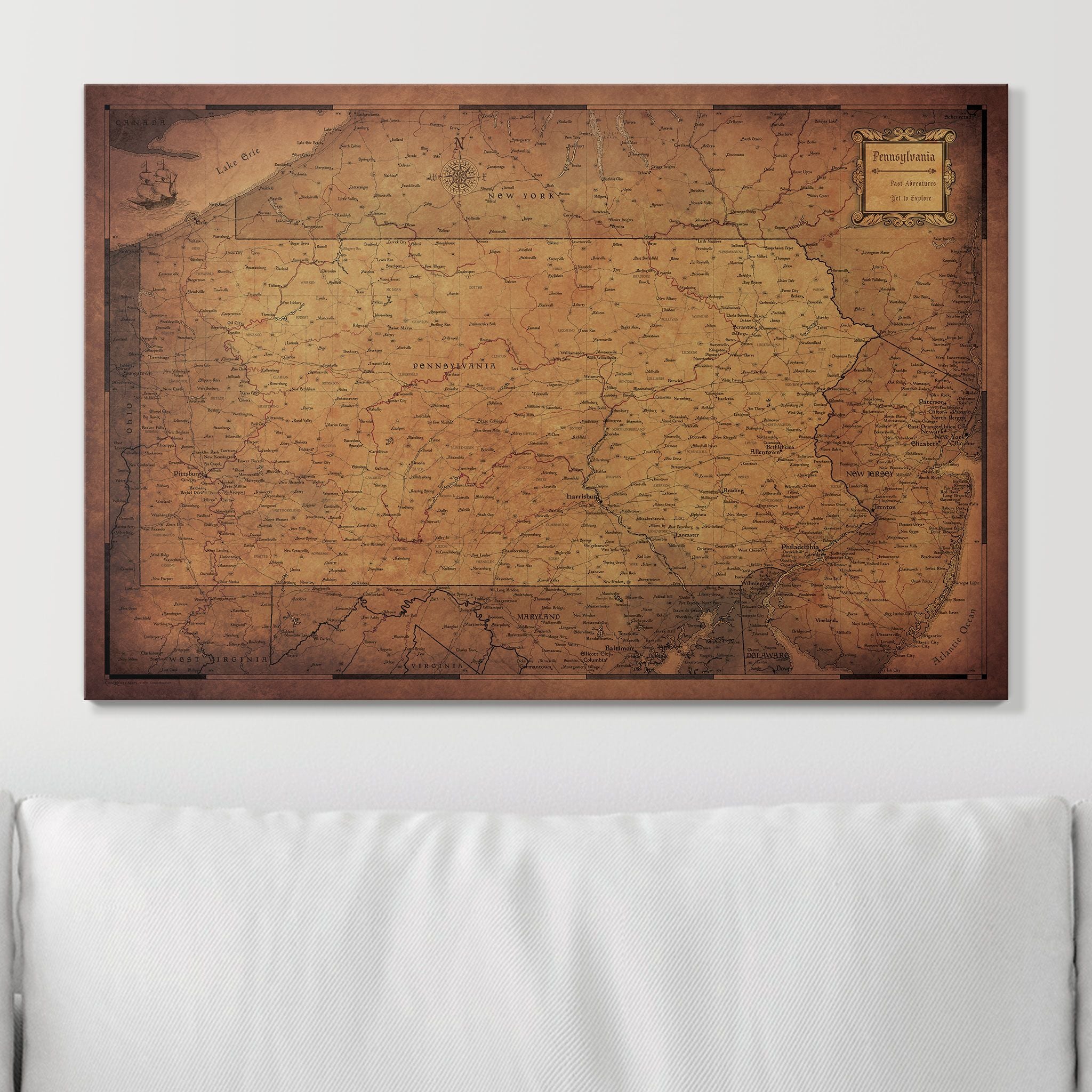 Push Pin Pennsylvania Map (Pin Board) - Golden Aged CM Pin Board