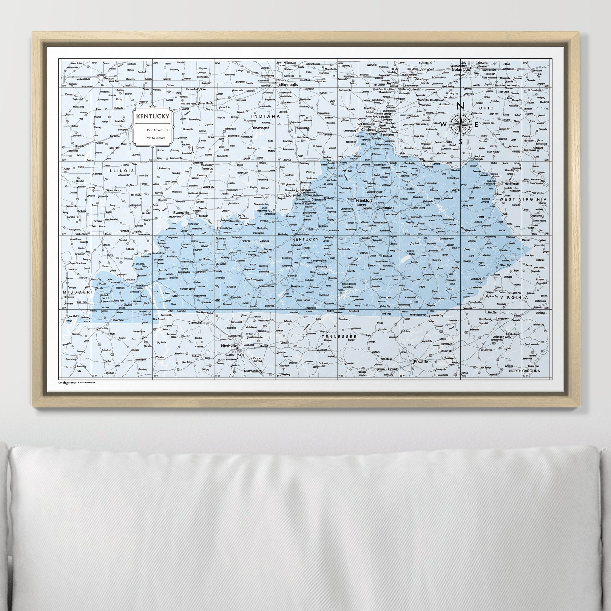 Push Pin Kentucky Map (Pin Board) - Light Blue Color Splash CM Pin Board