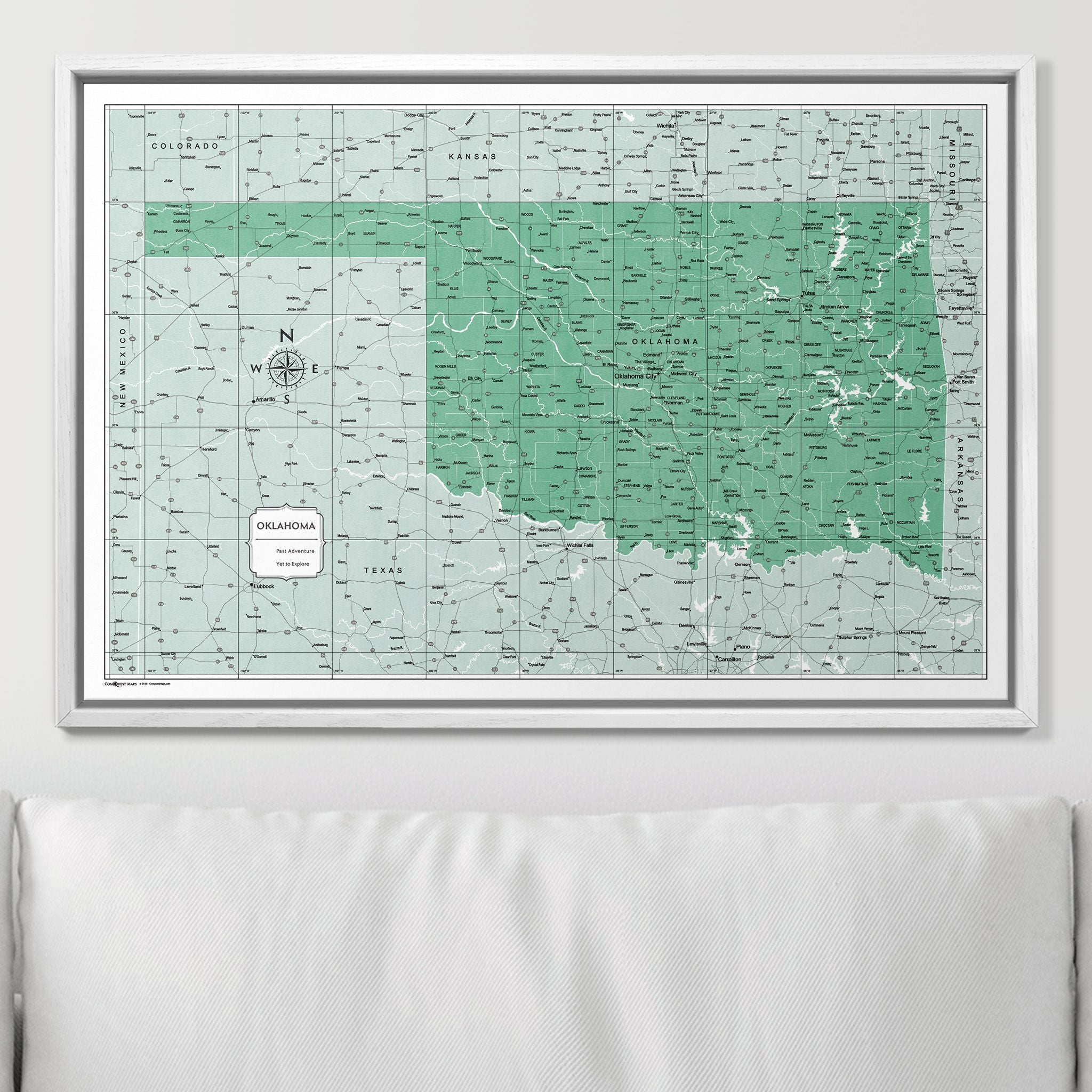 Push Pin Oklahoma Map (Pin Board) - Green Color Splash CM Pin Board