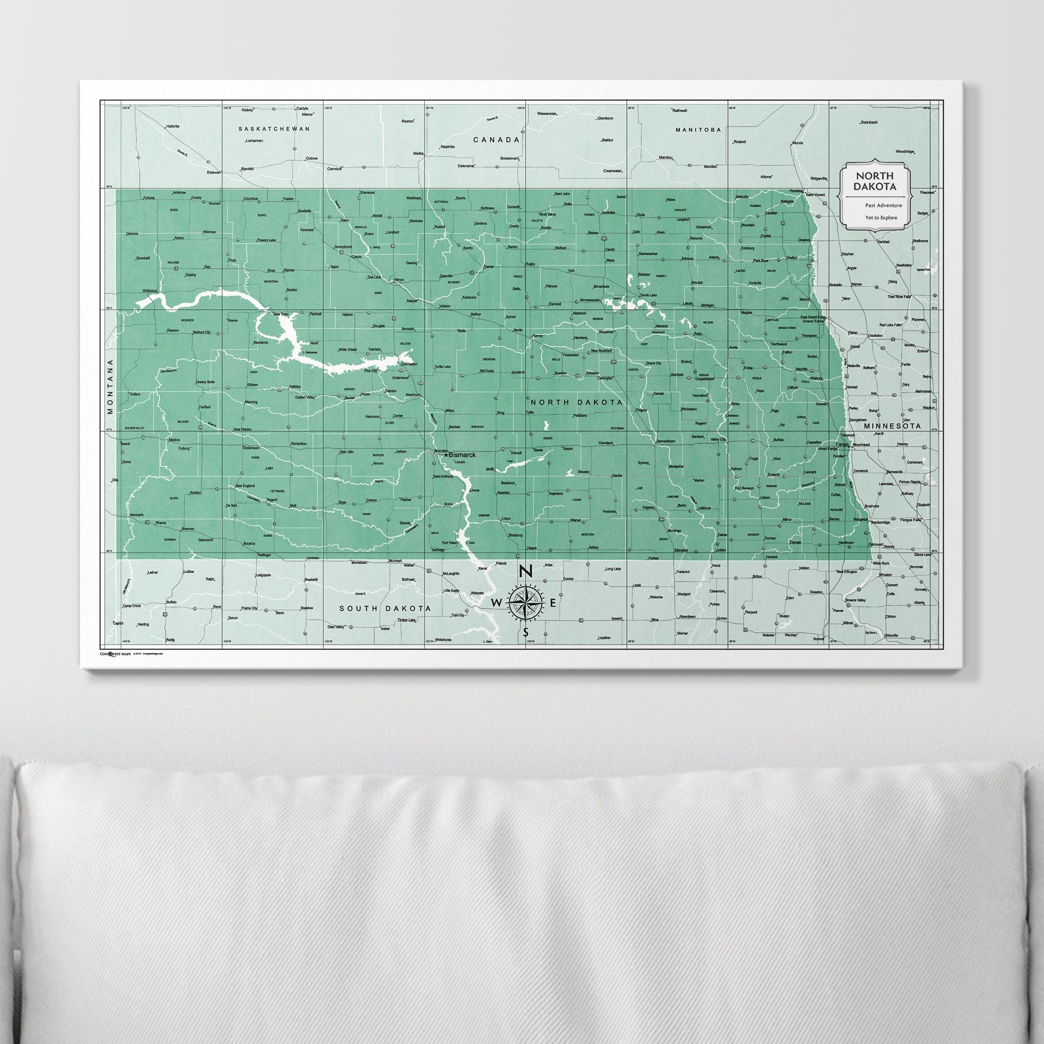 Push Pin North Dakota Map (Pin Board) - Green Color Splash CM Pin Board