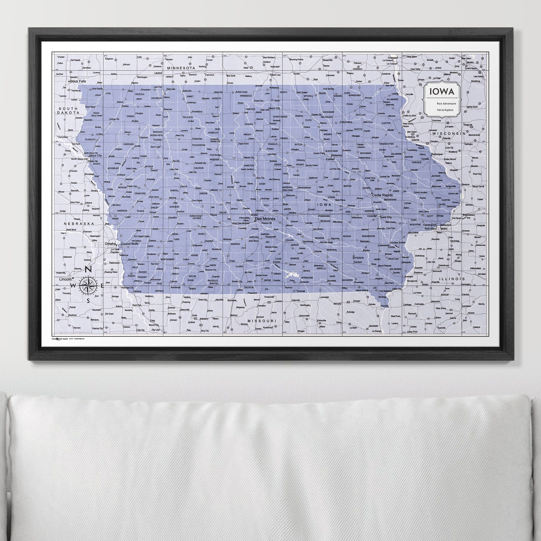 Push Pin Iowa Map (Pin Board) - Purple Color Splash CM Pin Board