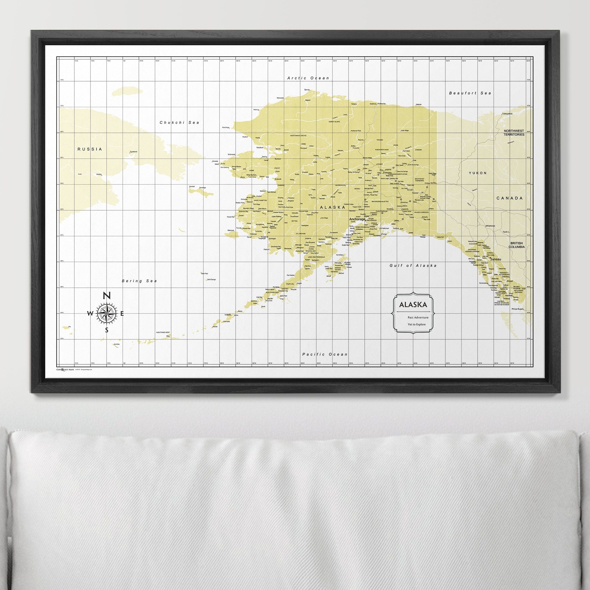 Push Pin Alaska Map (Pin Board) - Yellow Color Splash CM Pin Board