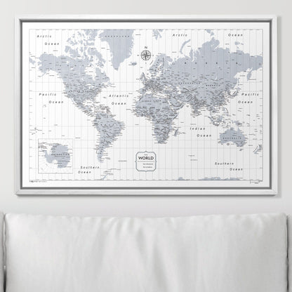 Push Pin World Map (Pin Board) - Light Gray Color Splash CM Pin Board