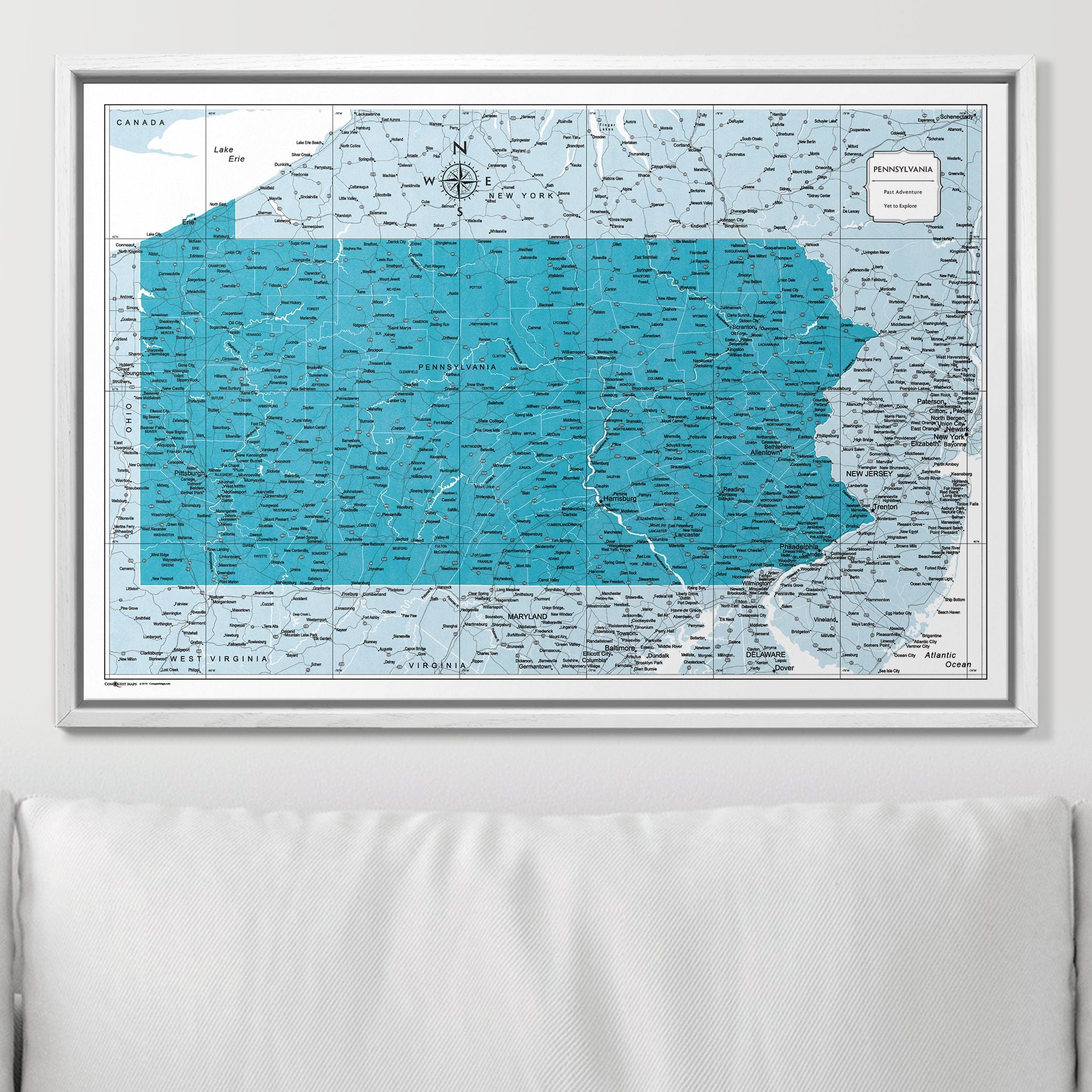 Push Pin Pennsylvania Map (Pin Board) - Teal Color Splash CM Pin Board