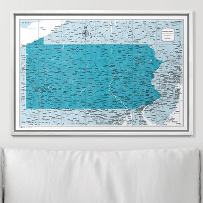 Push Pin Pennsylvania Map (Pin Board) - Teal Color Splash CM Pin Board