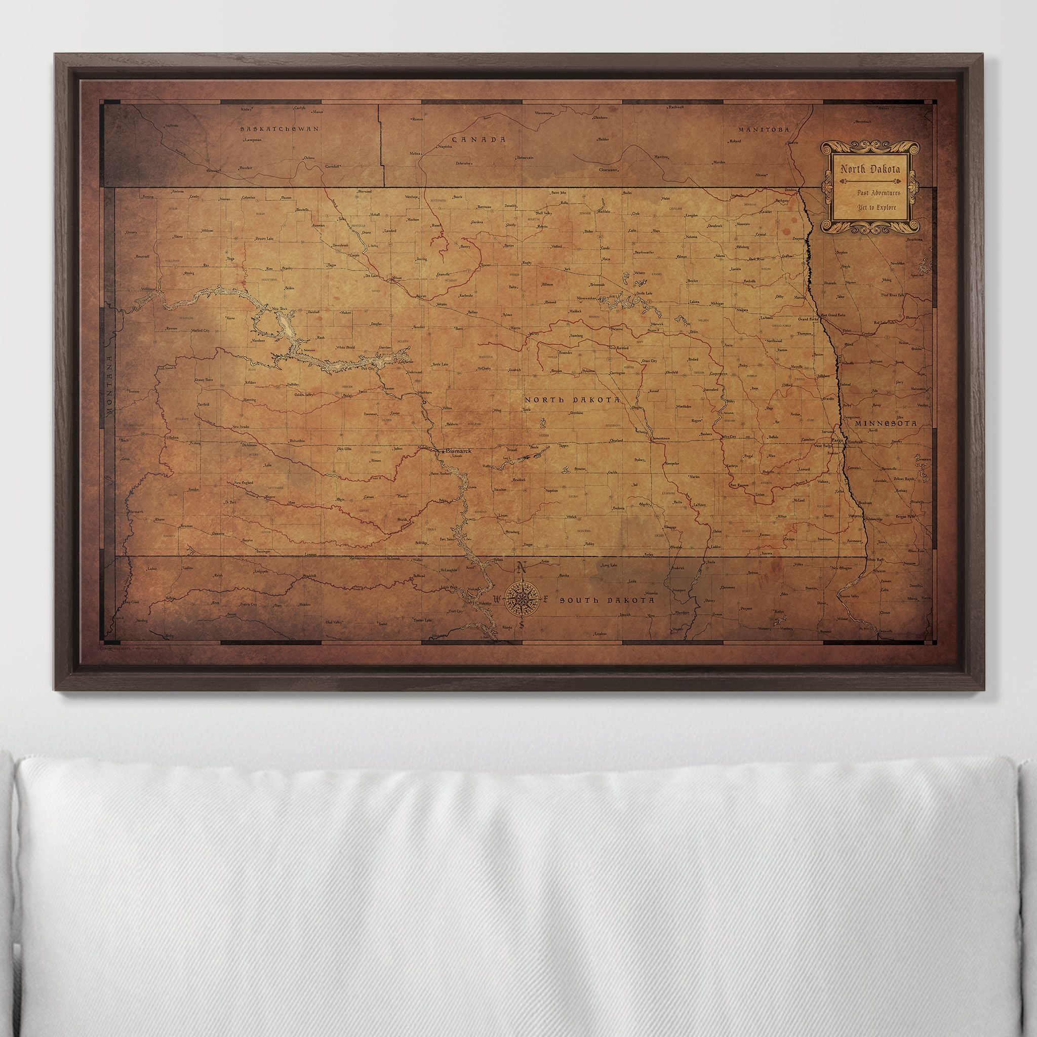 Push Pin North Dakota Map (Pin Board) - Golden Aged CM Pin Board