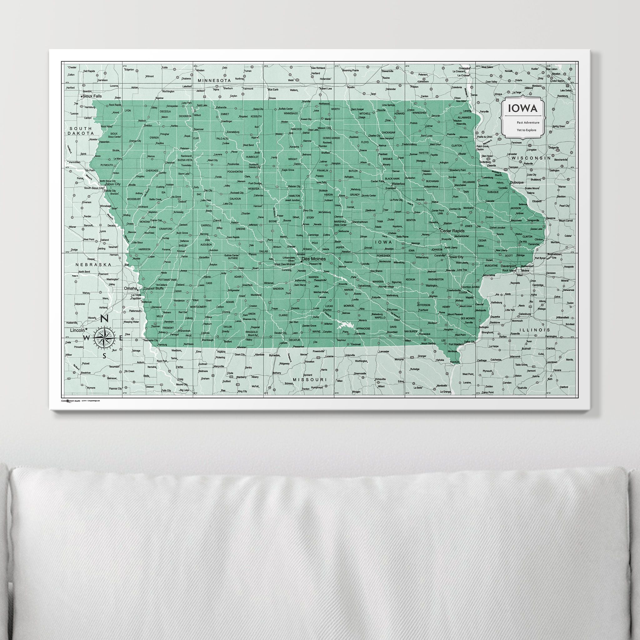 Push Pin Iowa Map (Pin Board) - Green Color Splash CM Pin Board