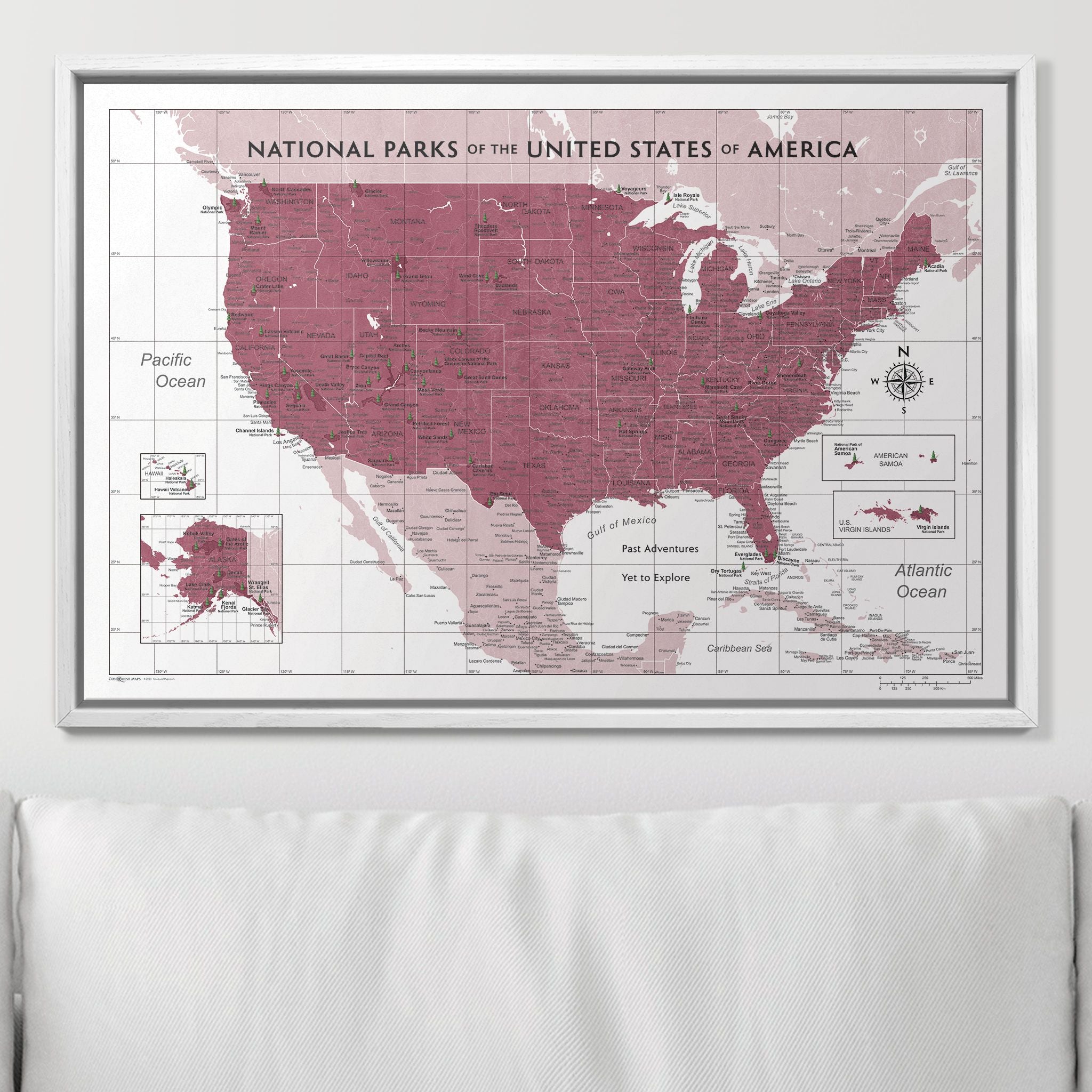 Push Pin National Parks Map (Pin Board) - Burgundy Color Splash CM Pin Board